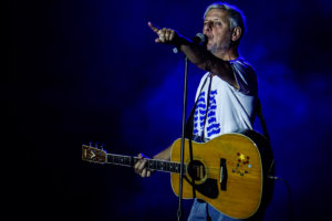 Robbie Grey, lead singer of British new wave band Modern English, performs live at Mizner Park Amphitheater in Boca Raton, Florida as a part of the Legends of the Old School concert.