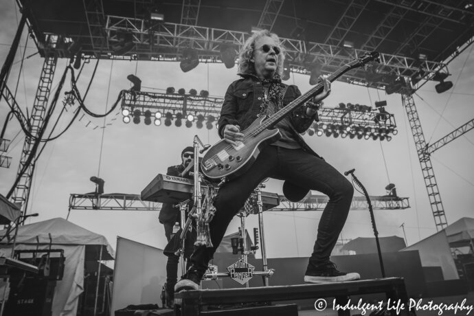 Night Ranger frontman Jack Blades and keyboard player Eric Levy live in concert at the Missouri State Fair in Sedalia, MO on August 16, 2018.